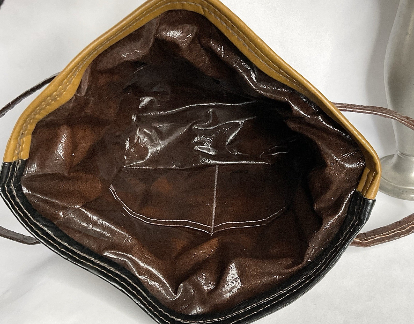 1960s 1970s Drawstring Patchwork Bucket Bag, Vint… - image 6