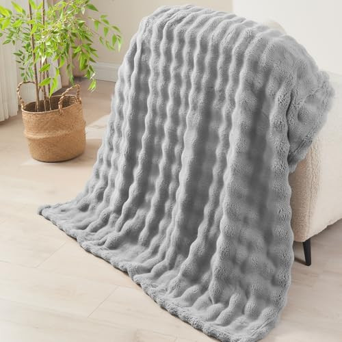 Überwurf Decke für Couch super weich Flanell Fleece 3D Überwurf (50"x60") grau - Bild 6 von 7