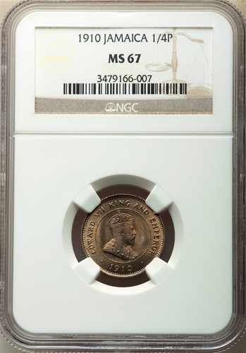 Jamaica - 1910 Edward VII 1/4d Farthing NGC MS 67 Top Pop