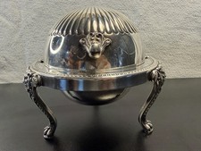 1883 FB Rogers Silver Co 273 Roll Top Caviar Butter Dish Server Lion Head Footed