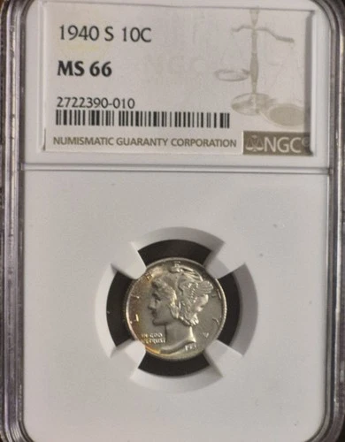 1940s Mercury  Dime ms66 Light Toning