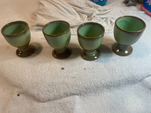 Vintage Frankoma Prairie green pottery goblet or wine glass 26LC 4 mint