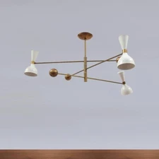 Brass Chandelier Orbitale 3 Rotating Balanced Arms, Stilnovo Style, Twin Shades