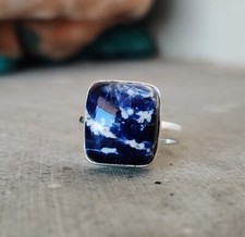 Adjustable Sodalite Gemstone Ring 925 Sterling Silver All Size MO 