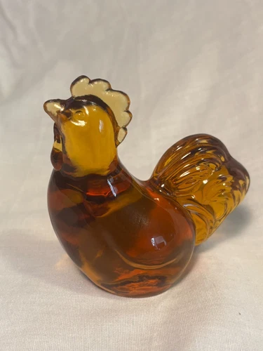 Fenton Amber Hen Rooster Chicken Figurine Glass Clear Small 3"