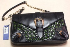 Rebecca Minkoff Black & Green Leather Cooper Clutch Women's Bag New/tags $425