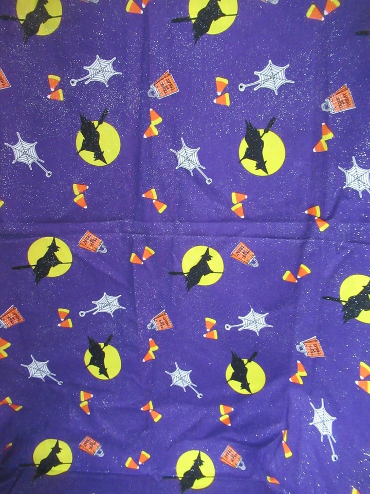 JoAnn Fabrics HALLOWEEN WITCHES CANDY CORN PURPLE W/Glitter 1 1/2YDS