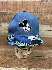 Disney Mickey Mouse Denim Floral Hawaiian Hat Strapback BallCap Adjustable Youth