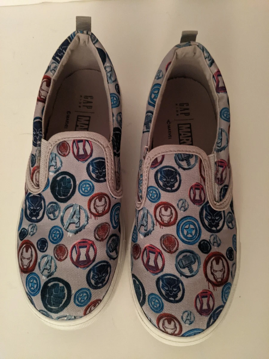 Gap Child Marvel Slip on Shoes Sneakers Avengers Size 1 Super Hero Gray blue red
