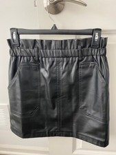 Forever 21 Soft Faux Leather Pencil Mini Skirt Size L Black Elastic Waist