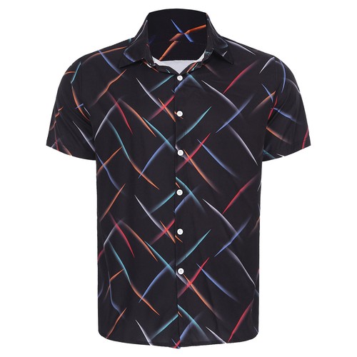 Mens Colorful Striped Casual Short Sleeve Button Down Vacation Holiday Tops - Picture 4 of 77