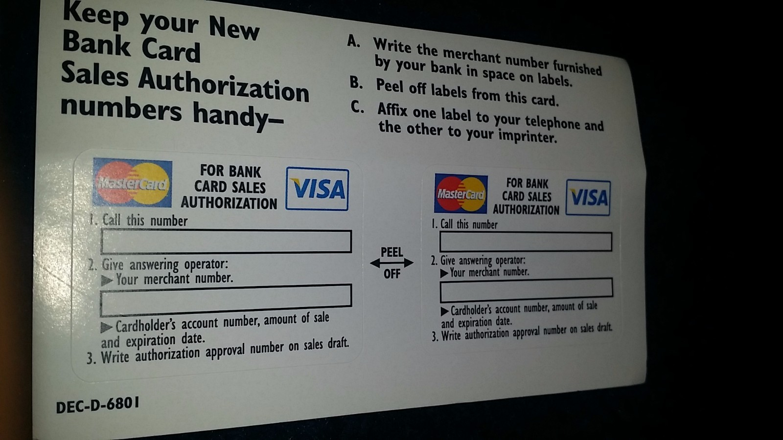 Bank Card Sales Authorization Numbers | eBay