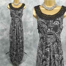 TU Black Printed Sleeveless Empire Chiffon Long Maxi Summer Dress Size 10 UK