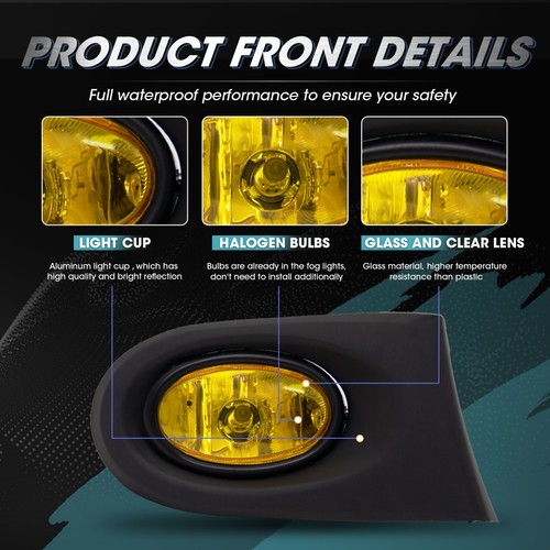 Fit for 02-04 Acura RSX Pair Yellow Lens Driving Fog Lights Lamps+Switch+Wiring - Picture 4 of 8
