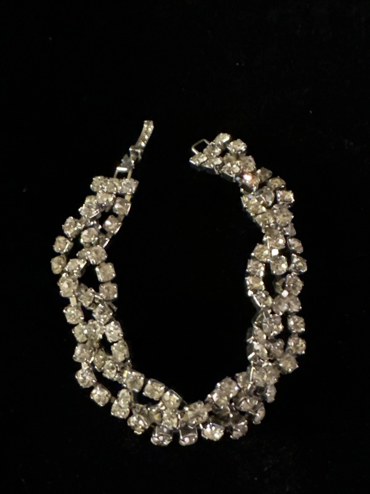 VALENTINO "Bracciale Incrostato Vintage Intrecciato Argento Maglia Catena Strass Trasparente 7""