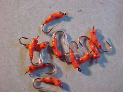 12 NEW JIGS BLUEGILL panfish ice fishing ORANGE larva size