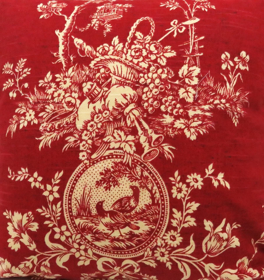 Throw Pillow Cover 22 x 22 Waverly Red Toile Square Cording Cushion Shams Case - Image 2 of 3
