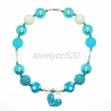 Blue Cute Heart Chunky Beads Kids Gumball Bubblegum Fashion Women Necklace Gift