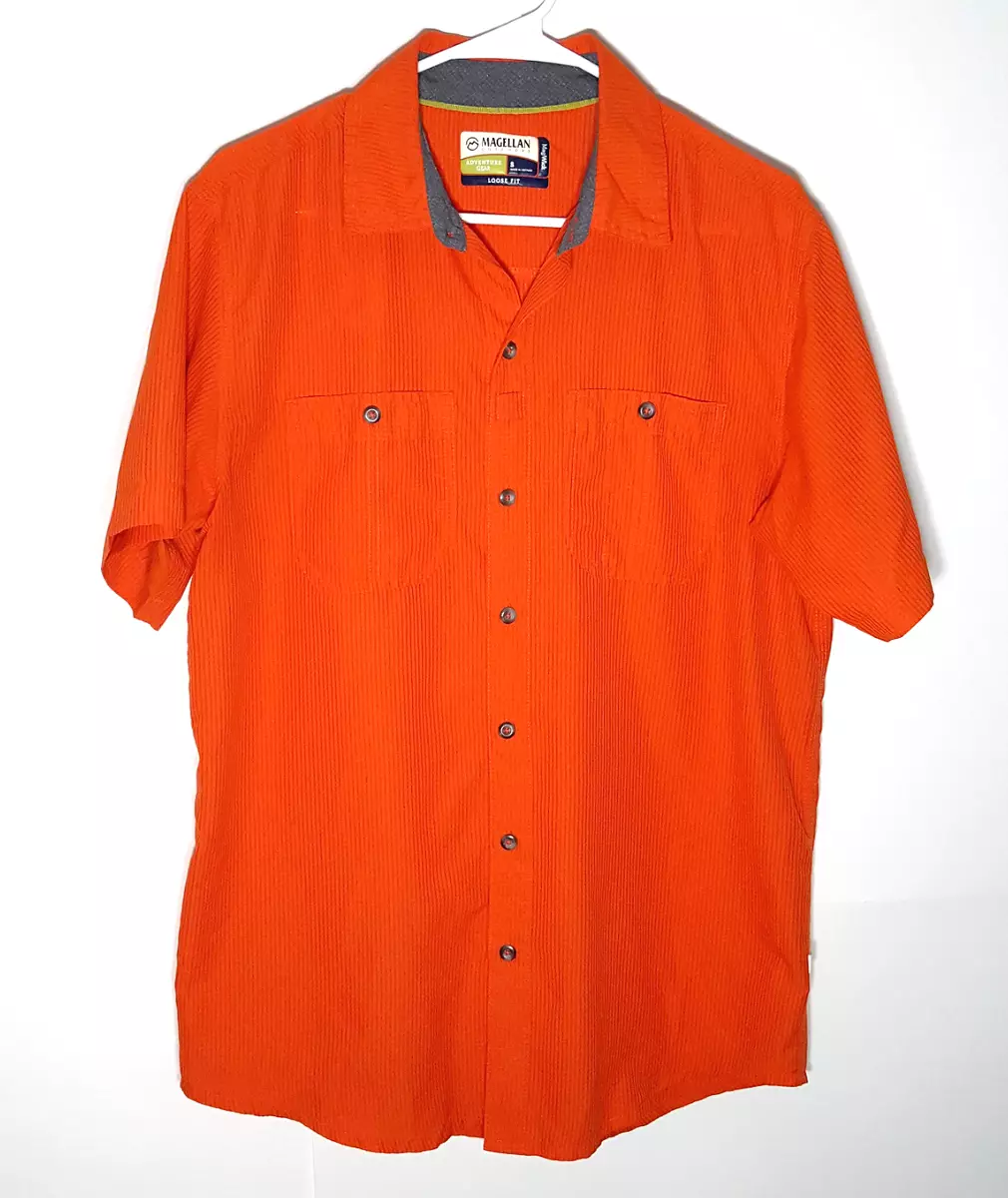 Magellan Vented Fishing Shirt | Orange Collared Casual Outdoors | Mens Small