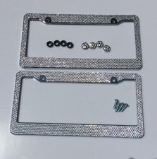 2 Bling License Plate Frame White Silver Glitter Crystal Sparkling Rhinestone