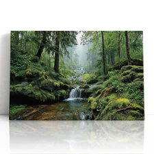 Mossy Forest Waterfall Canvas Print Wall Art Print – Nature Landscape Home Decor