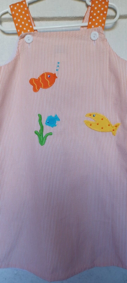 Mameluco The Bailey Niños Niñas Talla 6x Peces Diseño Playa Cuadros Naranja y Blanco Foto 3 de 4