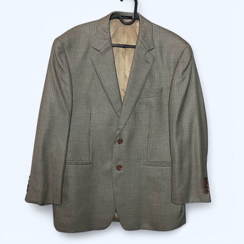 Vintage Lauren Ralph Lauren Preppy Silk Wool Blend Houndstooth Blazer Men 40S