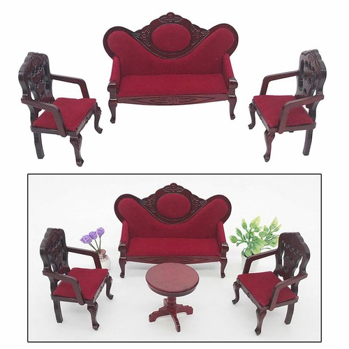 Mini Puppenhaus 1:12/3 Teile Holz Miniatur Möbel Sofa Stuhl Deko Wohnzimmer - Bild 3 von 12