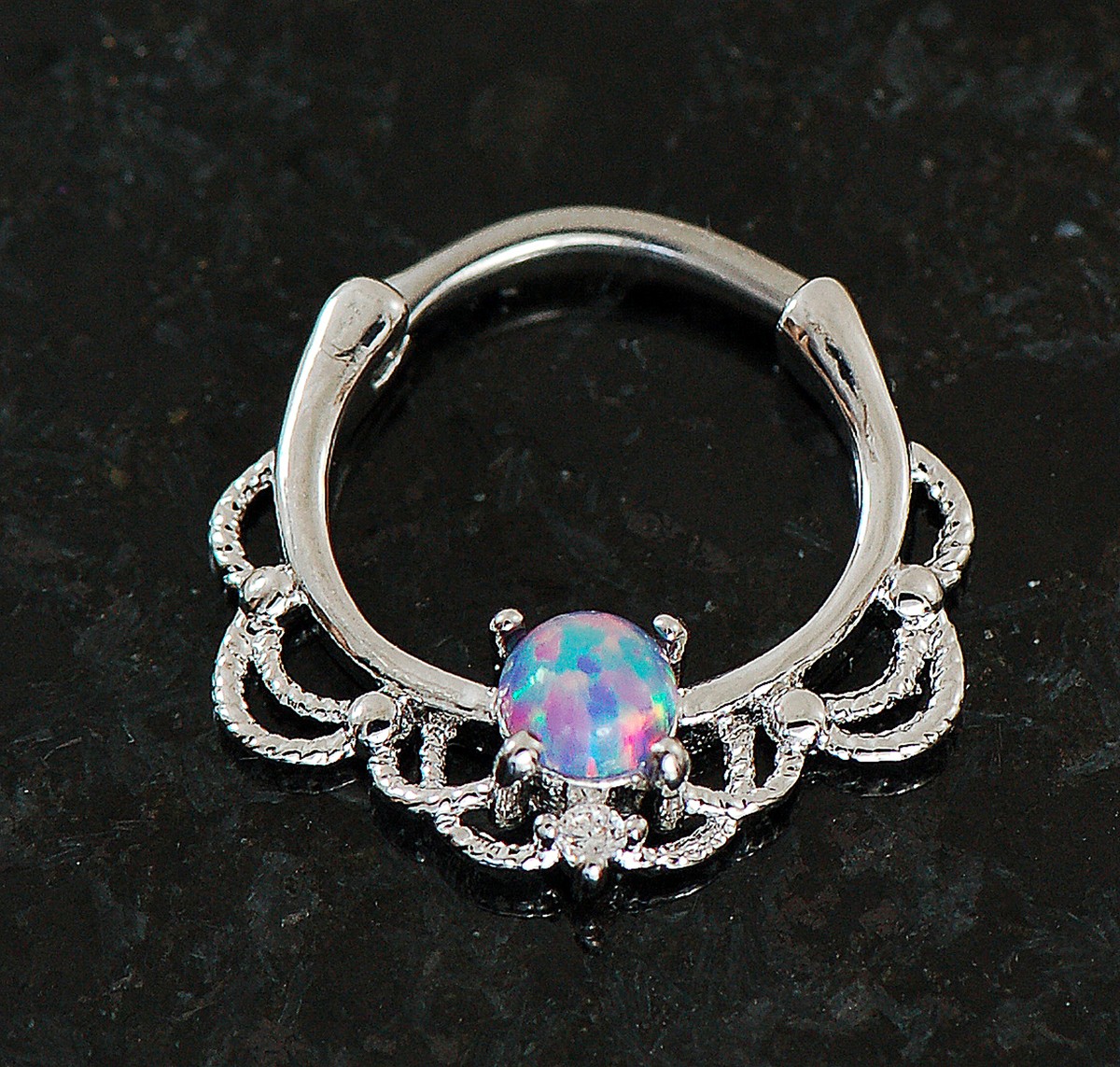 Simulated Opal Circular Barbell – Surgical Steel, 16g, 3mm Diameter, For Nose/Septum/Lip