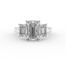 6.00 Carat Emerald Cut 3 Stone Genuine Lab Grown Diamond Ring in Gold CERTIFIED