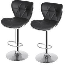 Set of 2 Shell Back Swivel Bar Stools Soft Adjustable Height Swivel PU Leather