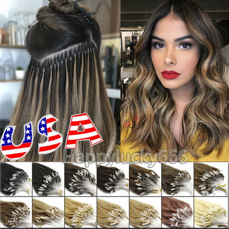 Micro Ring Loop Human Hair Extensions Micro Beads Link Remy Indian Hair  Colored