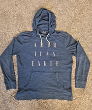 American Eagle Outfitters Hoodie Mens Medium Blue Indigo Logo Pullover