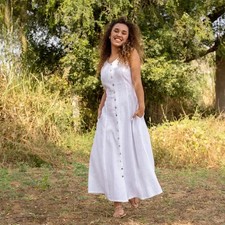 Sleeveless Linen Maxi Dress, Loose Fit Linen Dress with Pockets, Cinched Waist