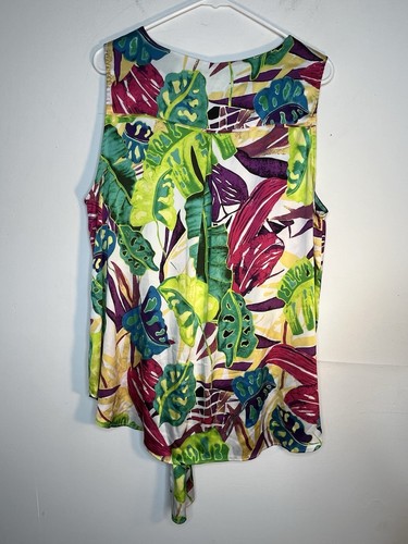 Chicos Tie Front Botanical Hawaiian Print Sleeveless Blouse sz 3 / 16 XL (13) - Picture 7 of 9