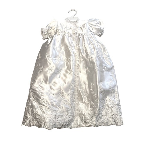 Phyllis Baby Wear Christening Gown Jacket White Satin Embroidered Lace Trim