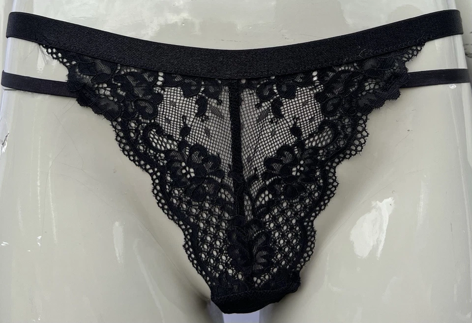 Topshop women's Knickers floral lace strapy thong black (size 10) NEW - Image 1 of 4