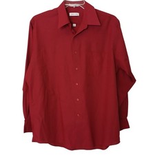 Pierre Cardin Mens Red LS Button Shirt Sz 16-16.5 34/35 Polyester/Cotton D-36