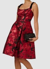 Adrianna Papell Women's Red Metallic Jacquard Floral Bow-Strap Dress Size 2