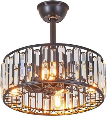 GDLT 18'' Modern Crystal Ceiling Fan 18'', Clear Crystal+ Black metal frame 