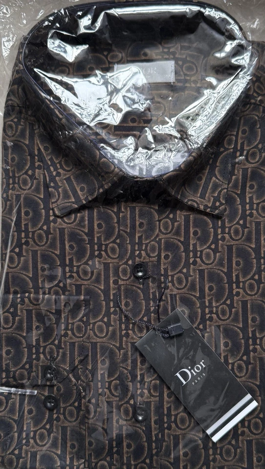 Men's DIOR Monogram Black and Brown  Shirt,  Slim Fit Size 2XL(3), XL(1) and L 1 - Image 2 of 4