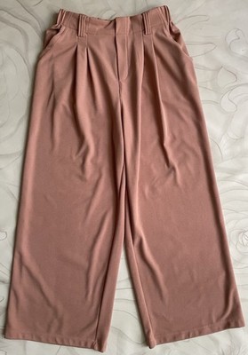 Halara Flex Pants sz Small Petite PS High Waist Pocket Wide Leg Waffle Rose Tan
