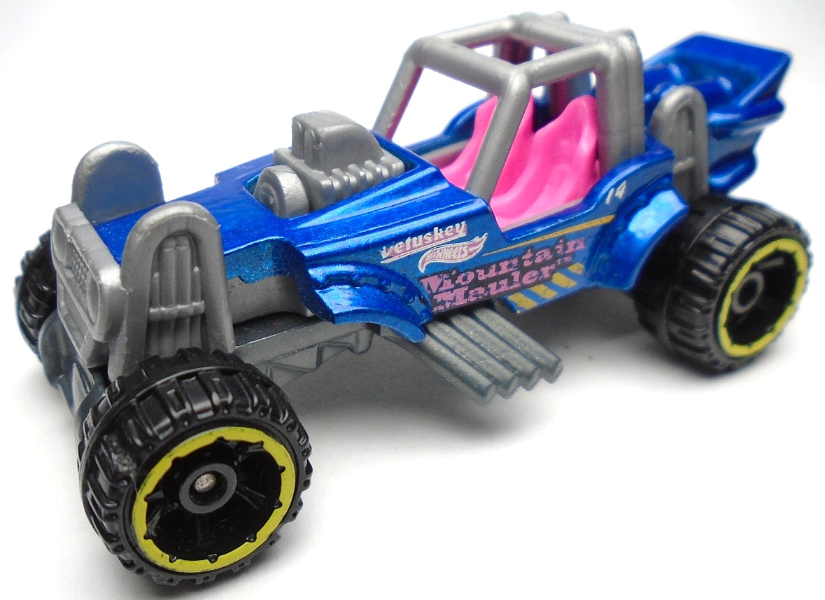 2014 HOT WHEELS OFF-ROAD MOUNTAIN MAULER BLUE DIECAST 2 1/2" CAR W/ GRAY & PINK