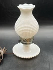 Vintage Hobnail Milk Glass 11" Electric Hurricane Lamp Parlor Table - WORKS!