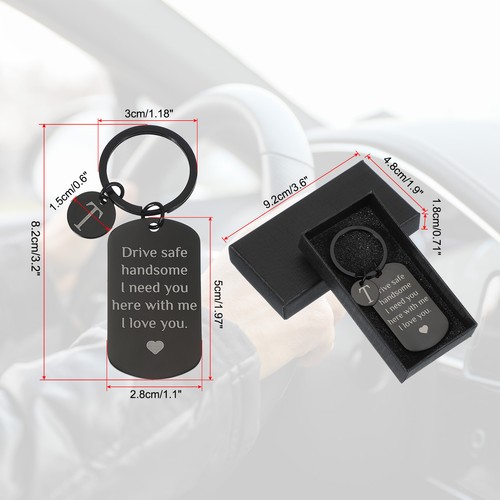Drive Safe Keychain, 1 Pcs Letter t Keychain with Gift Box, Black White - Picture 2 of 6