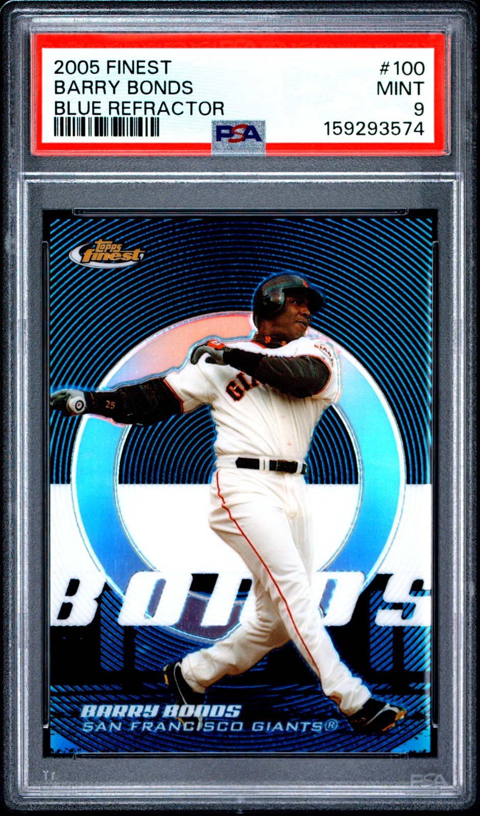 Barry Bonds *PSA 9 MINT* /299 2005 Finest Blue Refractor #100 - LOW POP NEW SLAB view 1