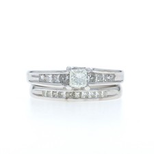 White Gold Diamond Engagement Ring  Wedding Band - 14k Princess .79ctw IGL
