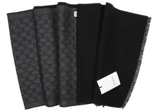 NEW GUCCI BLACK GRAY 100 WOOL GG GUCCISSIMA SCARF WRAP