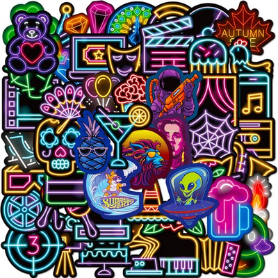 #ad 50pcs Waterproof Vinyl Stickers Variety Neon Style Luggage Phone Laptop Fridge $0.99