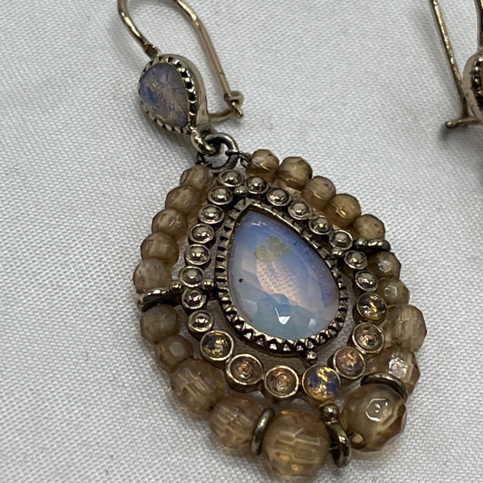 Signed Opalite Teardrop Beaded Dangle Earrings Bo… - image 4